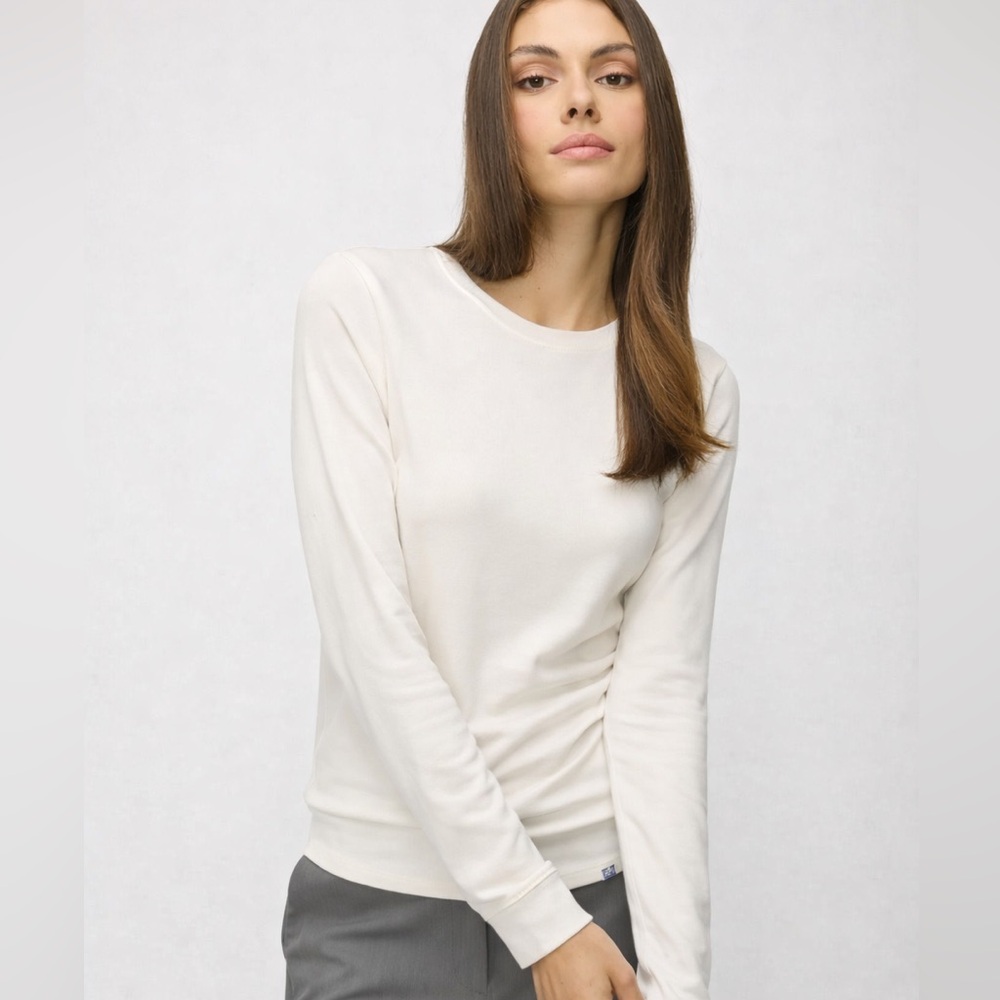 Classic Crewneck Long-Sleeve Top in Cream